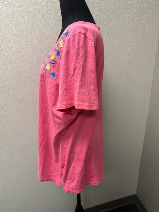 Talbots Pink Floral Embroidered Top Boho Cottagecore Cotton 1X Summer Chic - Picture 4 of 9